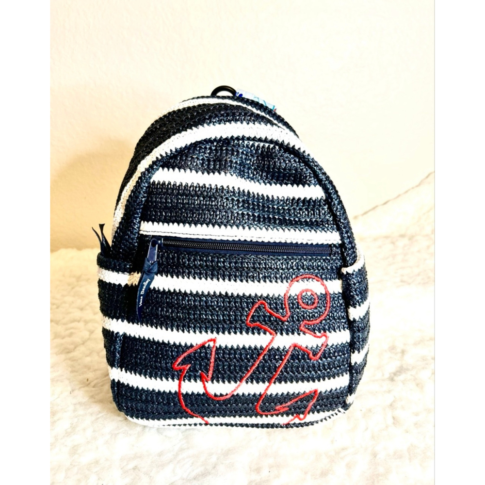 Vera Bradley Straw Mini Backpack in the Anchors Aweigh pattern